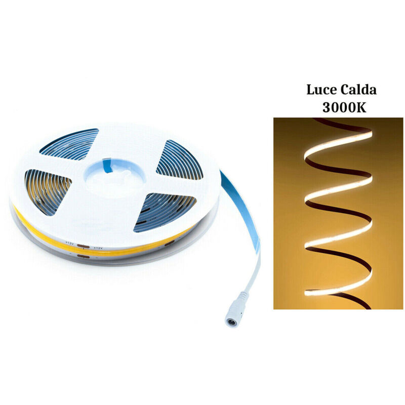 foto del prodotto striscia cob led adesiva 5m luce calda 40w tagliabile flessibile cob320 12v
