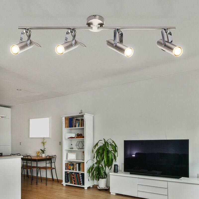 foto del prodotto striscia di faretti led a 4 fiamme plafoniera orientabile con spot mobili, cromo, 4x 4w 256lm bianco caldo, lxlxh 68 x 8 x 16 cm