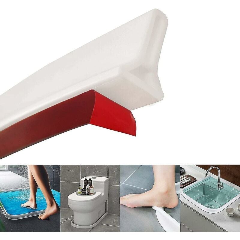 foto del prodotto striscia di ritenuta dell acqua per doccia pieghevole, barriera adesiva in silicone per soglia doccia, facile da installare, separazione tra asciutto