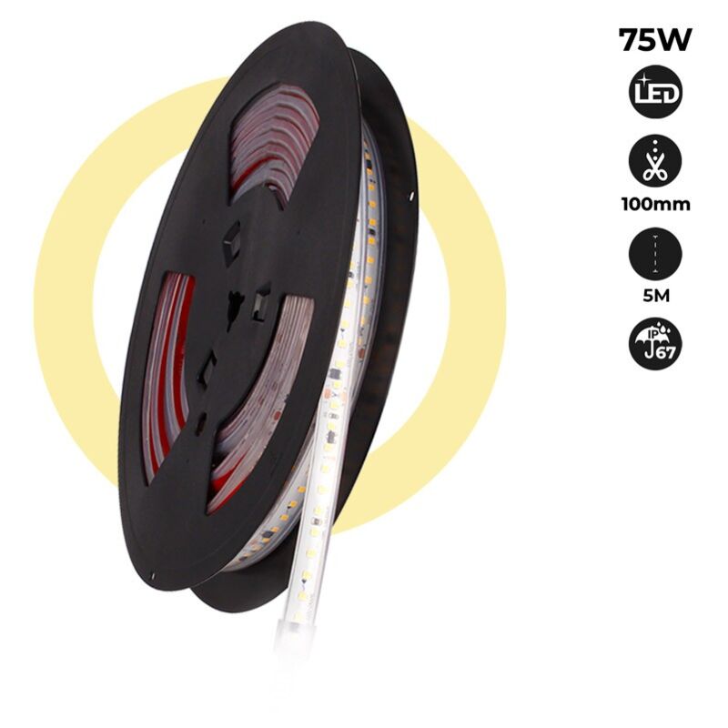 foto del prodotto striscia led 220v 75w 600xsmd2835 12mm ip67 rotolo 5 metri