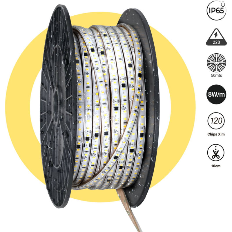 foto del prodotto striscia led 220v ac - monocolore - 8w/m - 10mm - ip65 - 50 metri