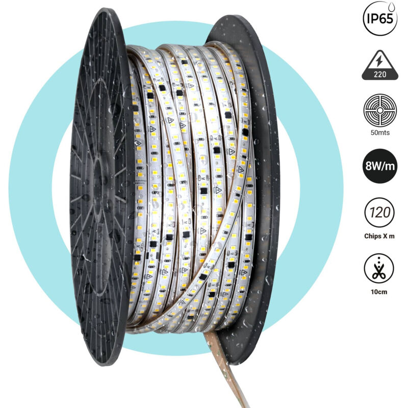foto del prodotto striscia led 220v ac monocolore 8w m 10mm ip65 50 metri bianco freddo