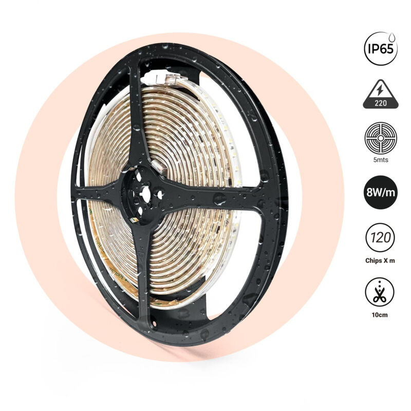 foto del prodotto striscia led 220v ac monocromatica 8w m 10mm ip65 5 bianco neutro