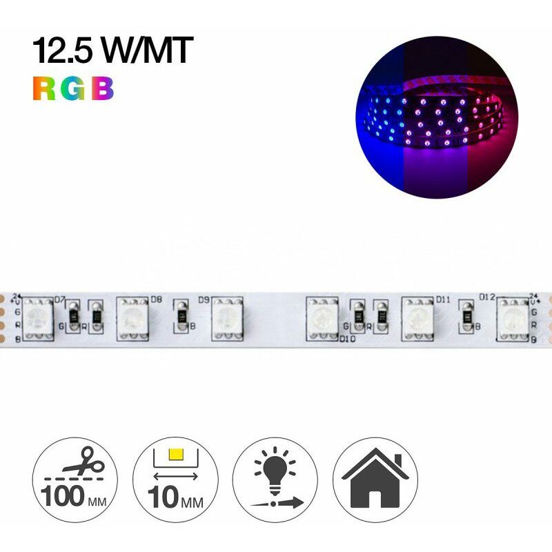 foto del prodotto striscia led 24v 72w rgb 5mt 300 smd 5050 da interno ip20