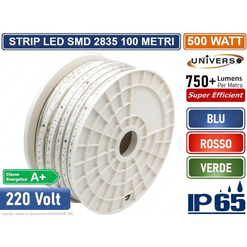 foto del prodotto striscia led 3528 impermeabile ip65 220v monocolore 120 led metro bobina da 100 metri verde rosso blu colore luce verde