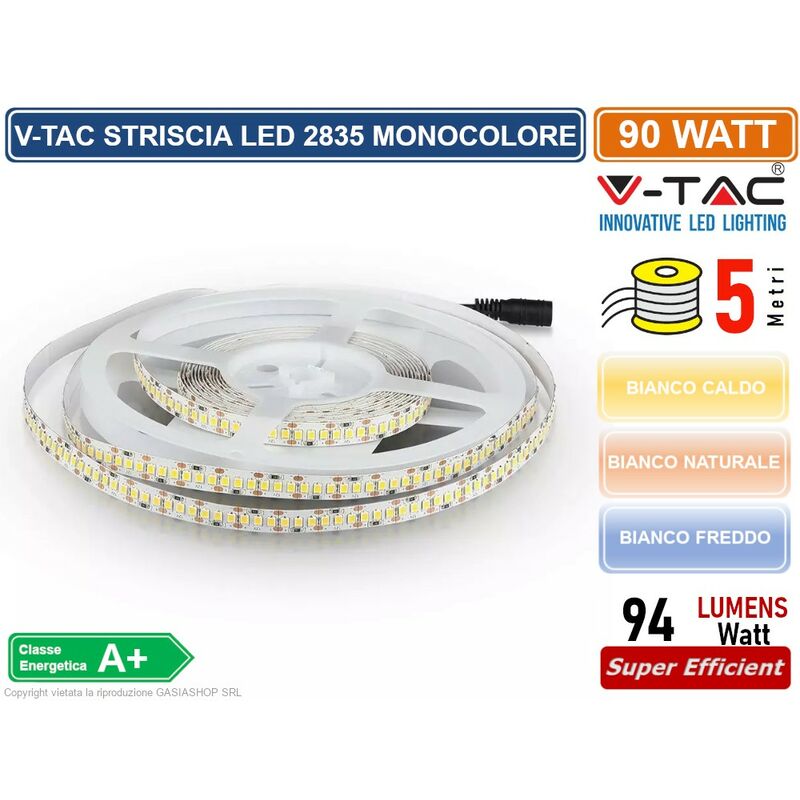 foto del prodotto striscia led 3528 monocolore 204 led metro bobina da 5 metri sku 2461 2462 2463 colore luce bianco freddo v tac