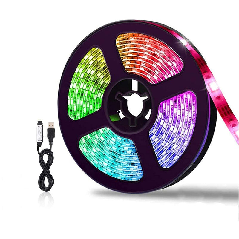 foto del prodotto striscia led 5050 adesiva 5m flessibile luce calda rgb cavo usb 5v te-b0311