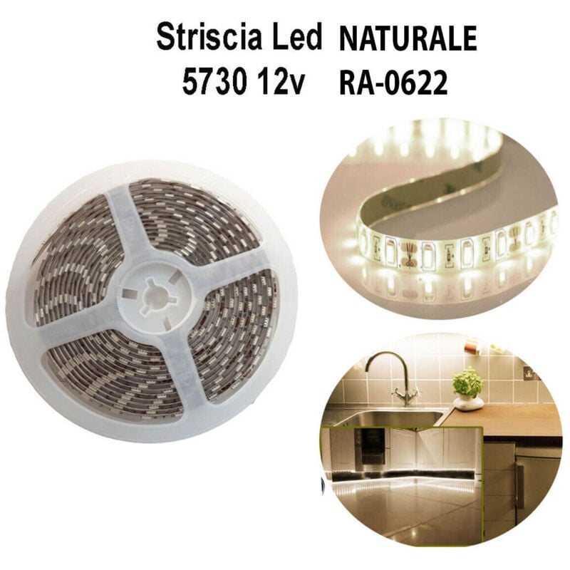 foto del prodotto striscia led 5730 5m adesiva luce ip65 12v bianco naturale 4000k luci ra 0622
