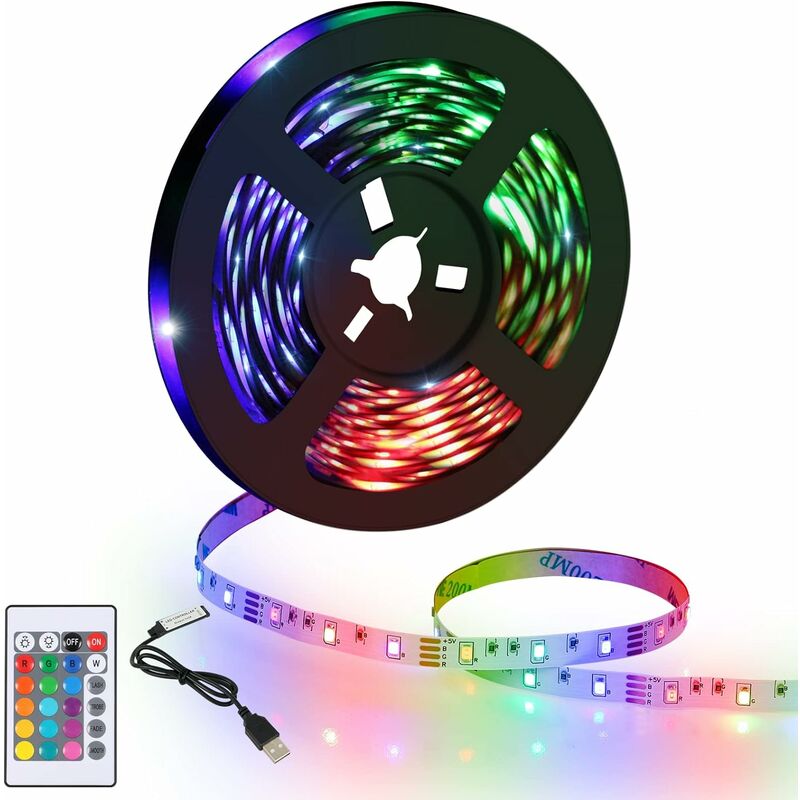 immagine 0 del prodotto striscia led 5m, led rgb luminosa flessibile, striscia led luce multicolore con telecomando per camera da letto, cucina, tv, festa