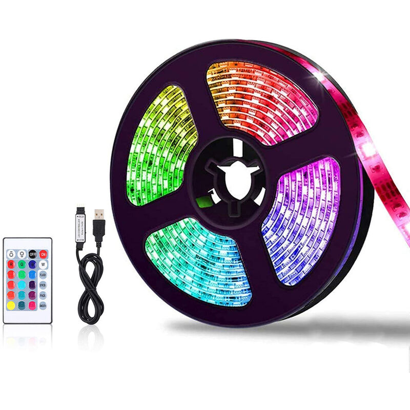 foto del prodotto striscia led adesiva luce con telecomando rgb 5v usb 5mt tagliabile 89404