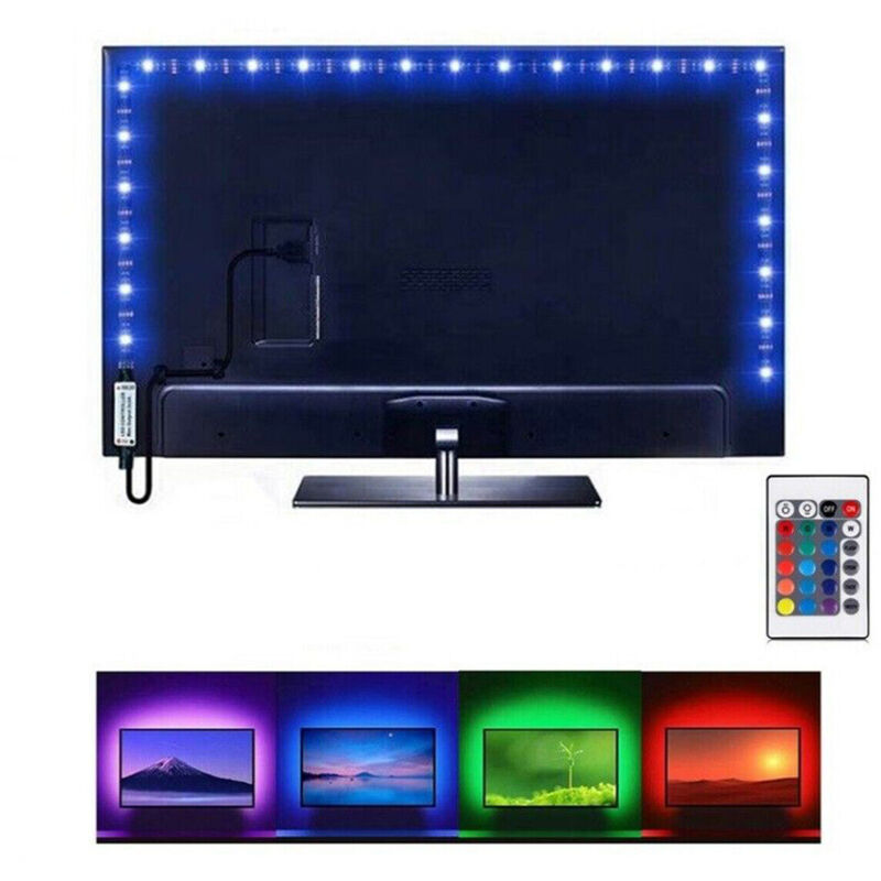 foto del prodotto striscia led adesiva luce rgb retroilluminazione tv usb 2 mt flessibile te b0309