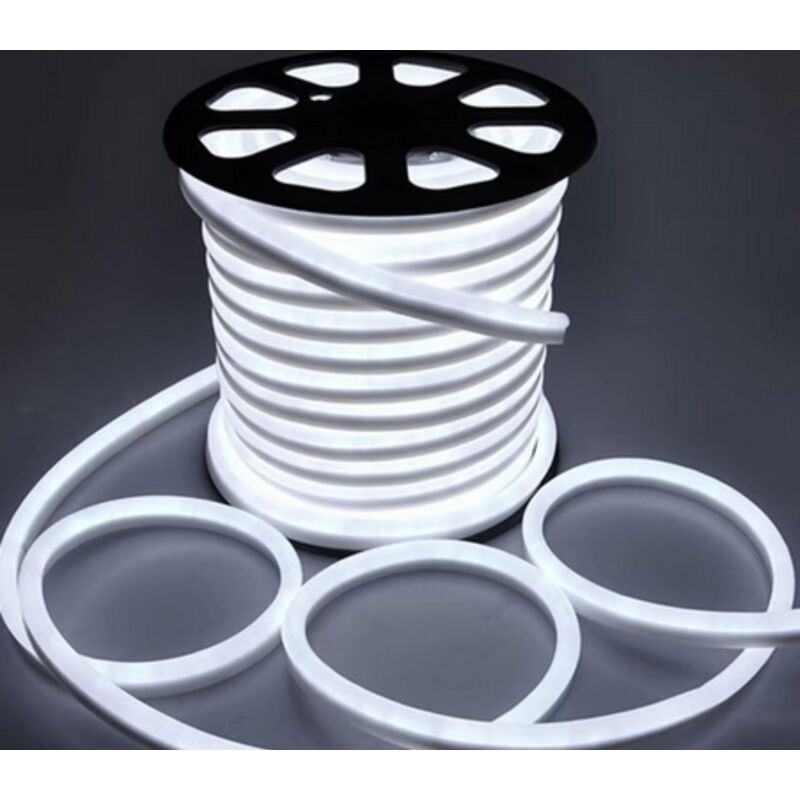 foto del prodotto striscia led bobina gommata 100mt ip65 fredda 2835smd 9w tagliabile 220v