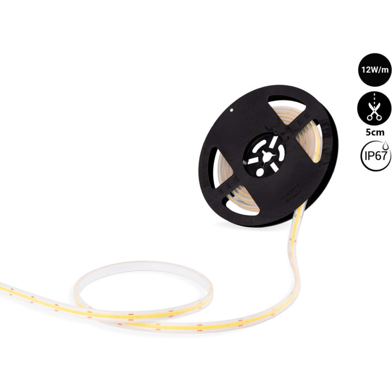 immagine 0 del prodotto striscia led cob 24v dc 12w m 10mm ip67 rotolo 5 metri bianco freddo