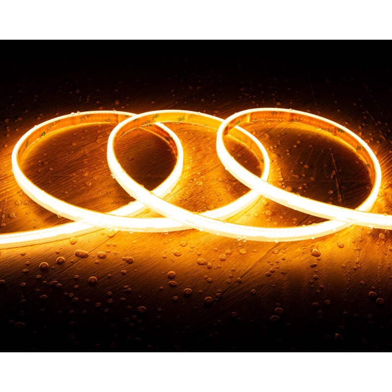 foto del prodotto striscia led cob 24v dc 320 led m 5m ip65 cri90 larghezza 10 mm taglio 5 cm bianco caldo 2200k