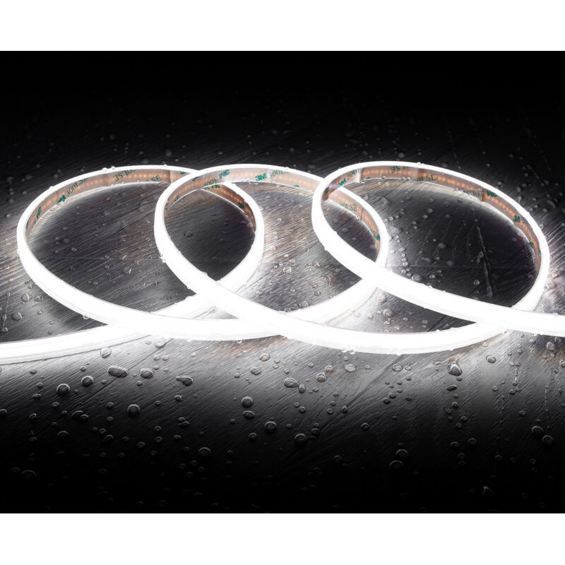 foto del prodotto striscia led cob 24v dc 320 led m 5m ip65 cri90 larghezza 10 mm taglio 5 cm bianco freddo 6000k