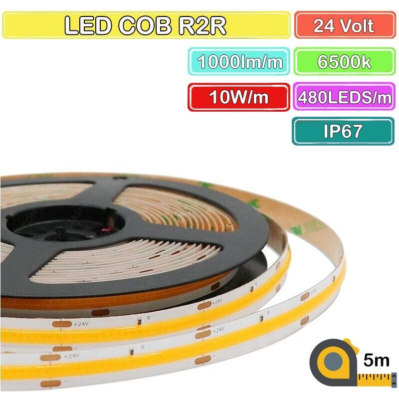 foto del prodotto striscia led cob 480 reel to reel dc24v impermeabile 5 metri 6500k