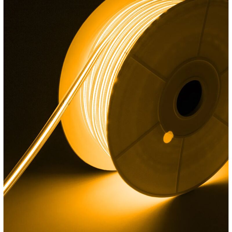 foto del prodotto striscia led cob 50m 220v bianco caldo 3000k impermeabile ip 65 con fissaggi forniti per uso interno ed esterno