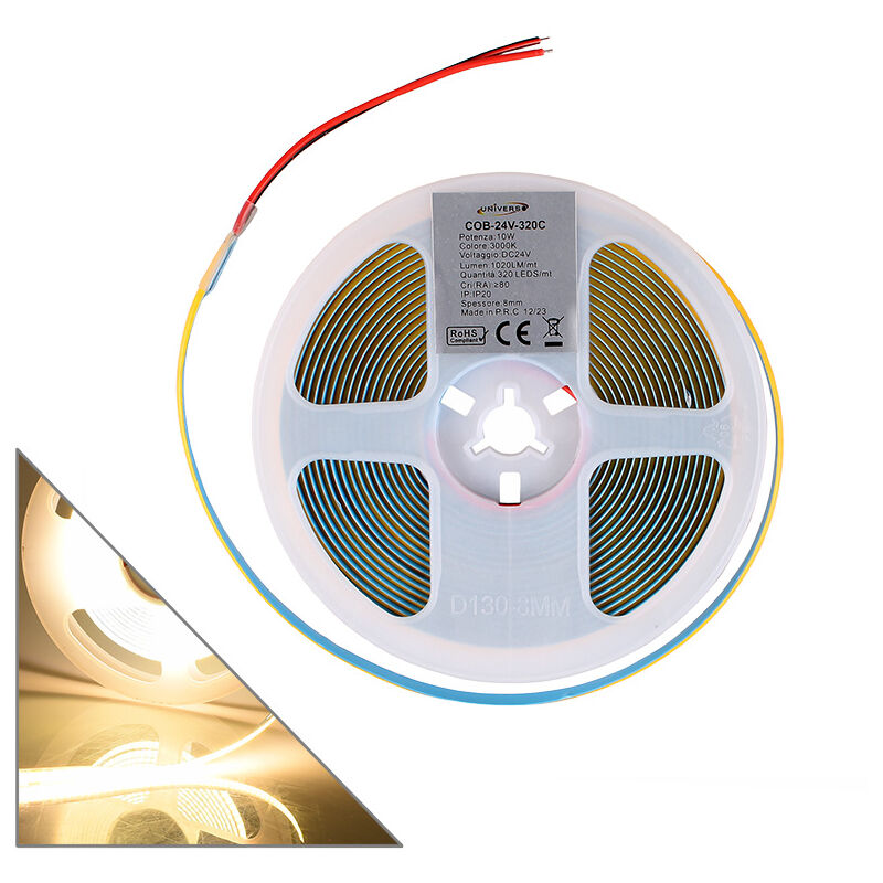 foto del prodotto striscia led cob 5m tagliabile luce calda 3000k a 24v illuminazione efficiente e flessibile per ogni ambiente