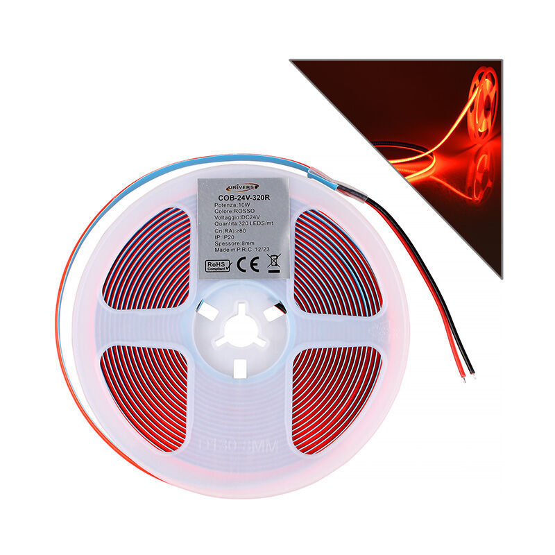 foto del prodotto striscia led cob 5m tagliabile luce rossa a 24v per illuminazione decorativa e ambientale
