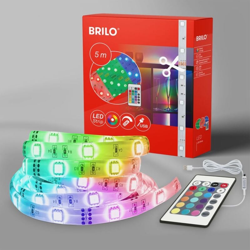 foto del prodotto striscia led colori rgb modalit di illuminazione accorciabile telecomando incluso 500 x 10 cm lxp briloner