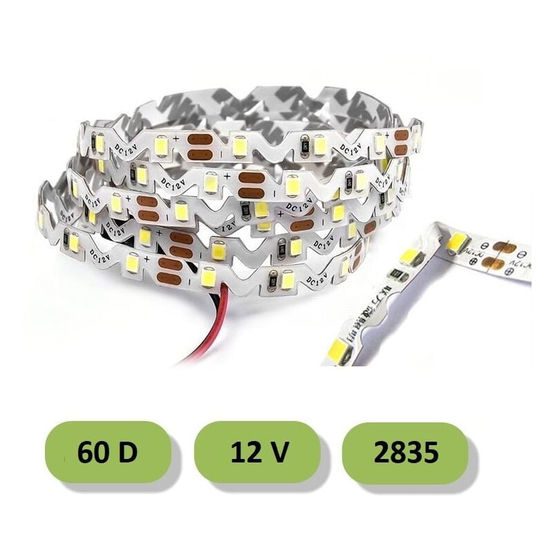 foto del prodotto striscia led curvabile 60d 12v smd 2835 5 metri strip adesiva pieghevole per insegne angoli curve fredda bianca 6500k