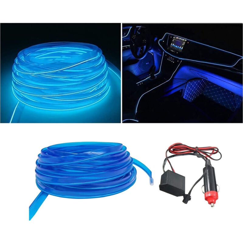 foto del prodotto striscia led interni auto 5m luce decorativa atmosfera tagliabile blu 03038