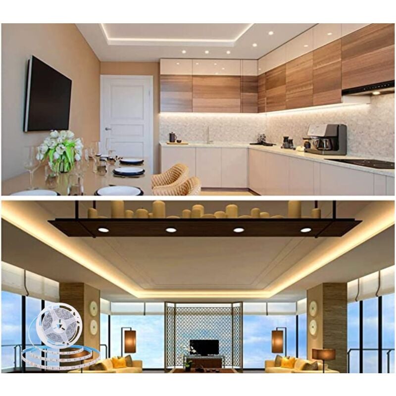foto del prodotto striscia led luce calda 5mt 8w 24v smd 2835 autoadesiva telecomando interruttore