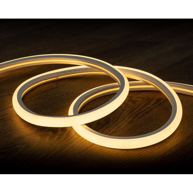 foto del prodotto striscia led neon 7.5 w m regolabile 220v ac 120 led m semicircolare 180 bianco caldo ip67 su misura taglio ad ogni 100 cm 15 m