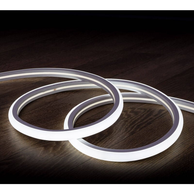 foto del prodotto striscia led neon 7.5 w m regolabile 220v ac 120 led m semicircolare 180 bianco freddo ip67 su misura taglio ad ogni 100 cm 4 m