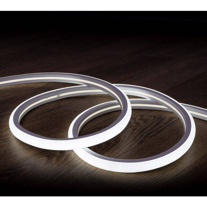 foto del prodotto striscia led neon 7.5 w m regolabile 220v ac 120 led m semicircolare 180 bianco freddo ip67 su misura taglio ad ogni 100 cm 5 m