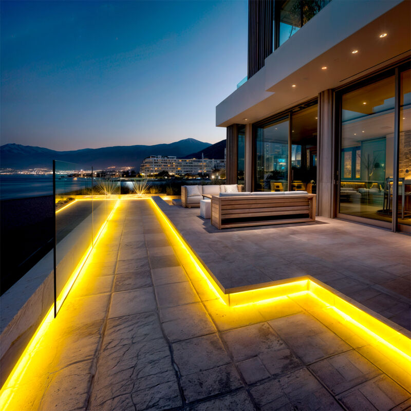 foto del prodotto striscia led neon 7.5 w m regolabile 220v ac 120 led m semicircolare 180 giallo ip67 su misura taglio ad ogni 100 cm 50 m