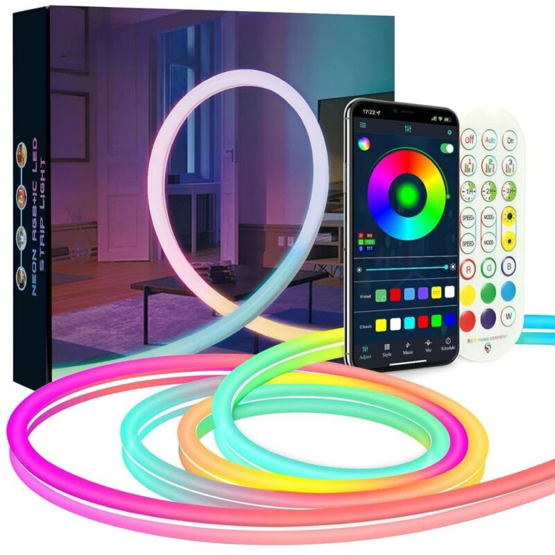 foto del prodotto striscia led neon rgbic flessibile 5mt colori pastello app ip67 gommata