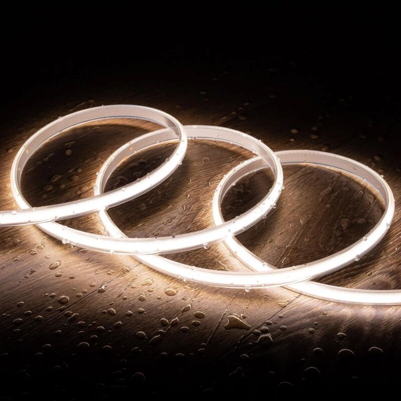 foto del prodotto striscia led regolabile 220v cob autorettificata 320 led m 8w m 720 lm m larga 12mm ip65 cri90 taglio 50cm 4000k bianco naturale 4 m