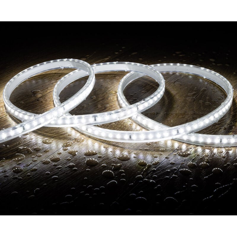 foto del prodotto striscia led regolabile 220v smd 120 led/m bianco freddo 7.5w/m 850lm/m larga 12mm ip65 taglio 20cm 5 m