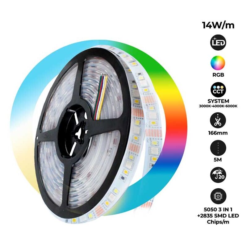 foto del prodotto striscia led rgb cct 70w 24v ip20 5metri