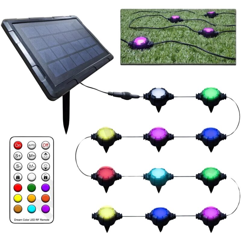 foto del prodotto striscia led rgb solare 9m da esterno impermeabile con telecomando e app per giardini, vialetti, patio o piscina. installazione facile con puntali e