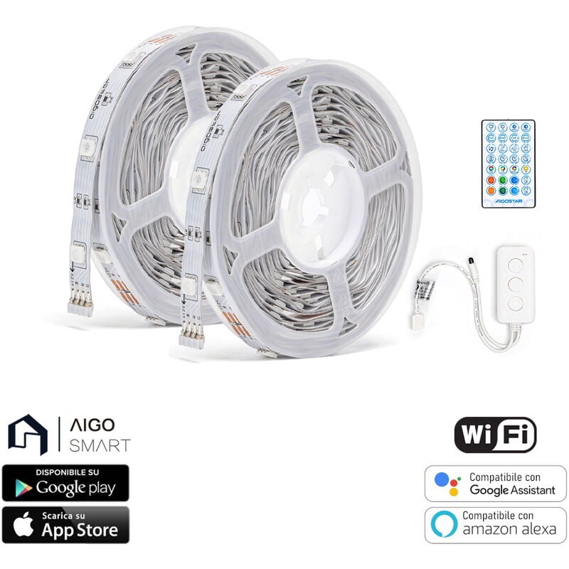 foto del prodotto striscia led smart 12v 36w 2 2155 metri wifi rgb luce regolabile e dimmerabile con telecomando aigostar