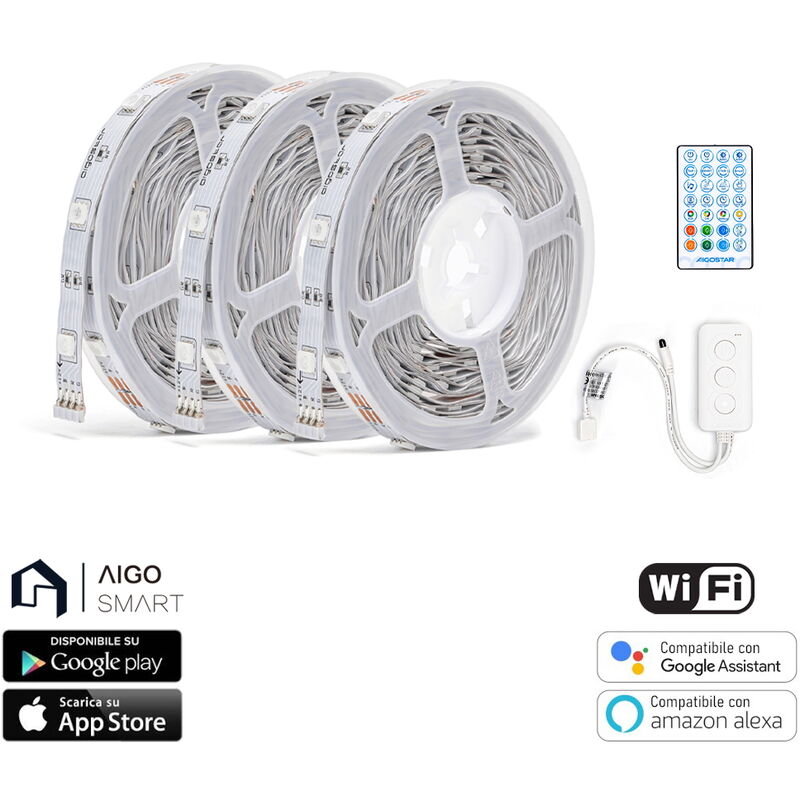 foto del prodotto striscia led smart 12v 48w 3 2155 metri wifi rgb luce regolabile e dimmerabile con telecomando aigostar