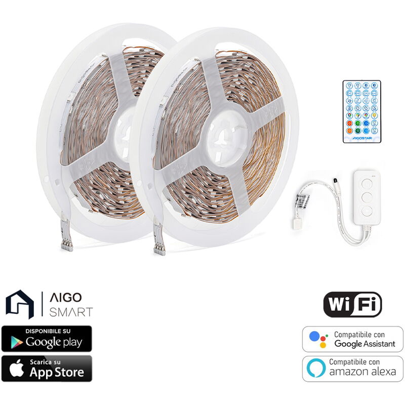 foto del prodotto striscia led smart 24v 48w 2 21510 metri wifi rgb luce regolabile e dimmerabile con telecomando aigostar