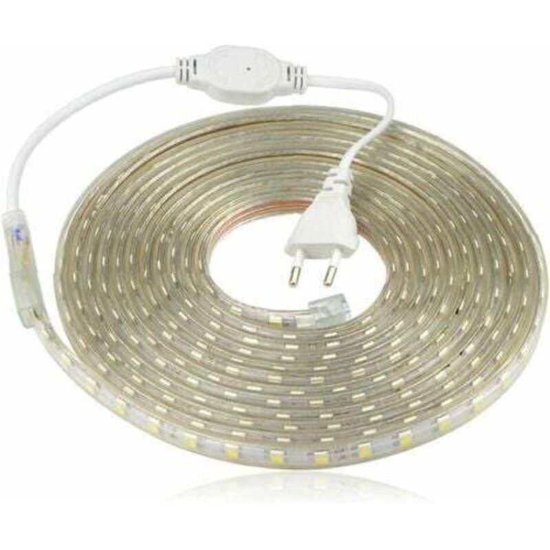foto del prodotto striscia led, striscia led impermeabile, striscia led luminosa 220 v, striscia led impermeabile 5050 ip65, bianco caldo, larghezza 8 mm 4 m 