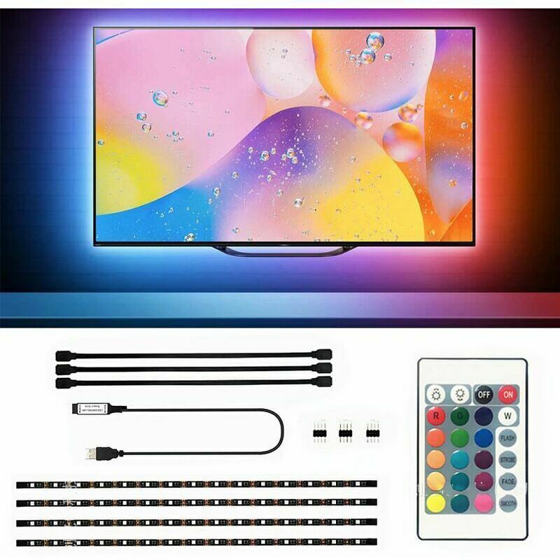 foto del prodotto striscia led tv 5050 rgb bianco 6000k, illuminazione led novostella 2m con 72 led 20 colori, alimentazione usb, per monitor hdtv pc da 40 60 pollici