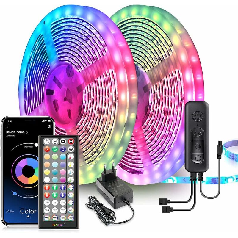 foto del prodotto striscia led ultra lunga da 20 m, led rgb 5050 controllati da telecomando e app, sincronizzazione con ritmo musicale, nastro led per camera da letto,