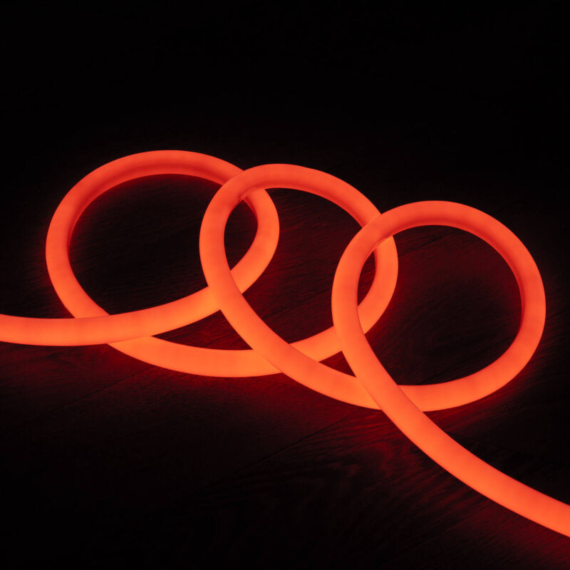 foto del prodotto striscia neon led regolabile 220v ac 120 led m circolare 360 arancione ip67 su misura taglio ogni 100cm 10 m