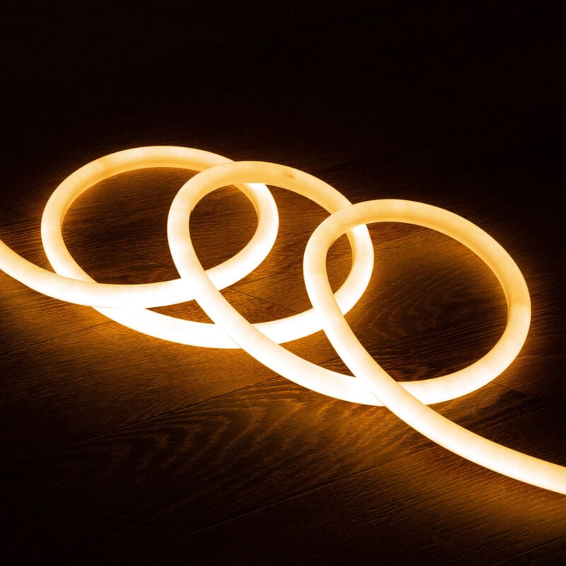 foto del prodotto striscia neon led regolabile 220v ac 120 led m circolare 360 bianco caldo ip67 su misura taglio ogni 100cm 14 m