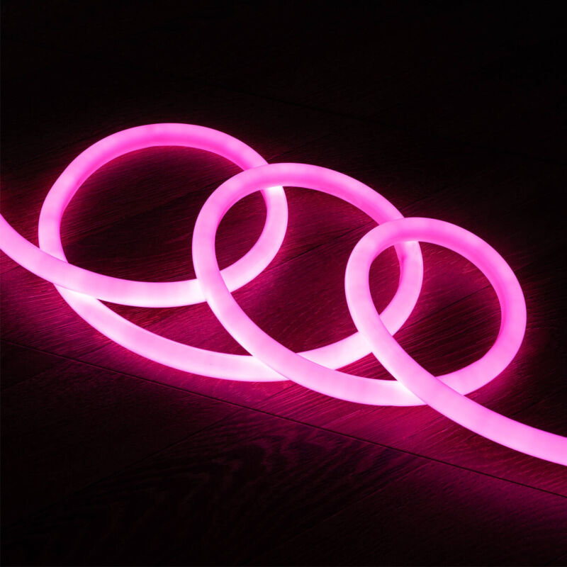 immagine 0 del prodotto striscia neon led regolabile 220v ac 120 led m circolare 360 rosa ip67 su misura taglio ogni 100cm 16 m