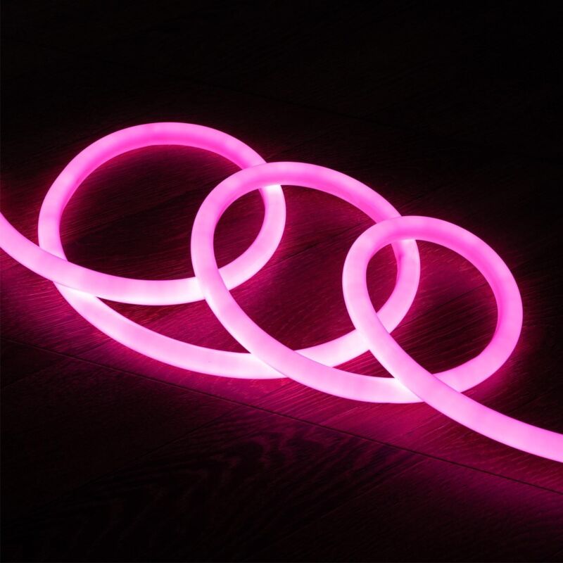 foto del prodotto striscia neon led regolabile 220v ac 120 led m circolare 360 rosa ip67 su misura taglio ogni 100cm 4 m