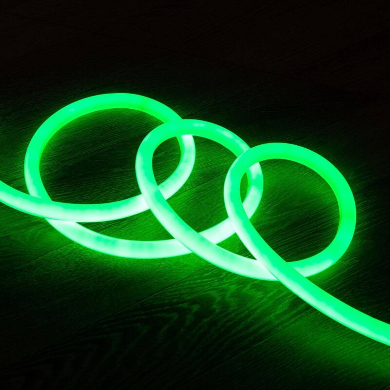 foto del prodotto striscia neon led regolabile 220v ac 120 led m circolare 360 verde ip67 su misura taglio ogni 100cm 13 m