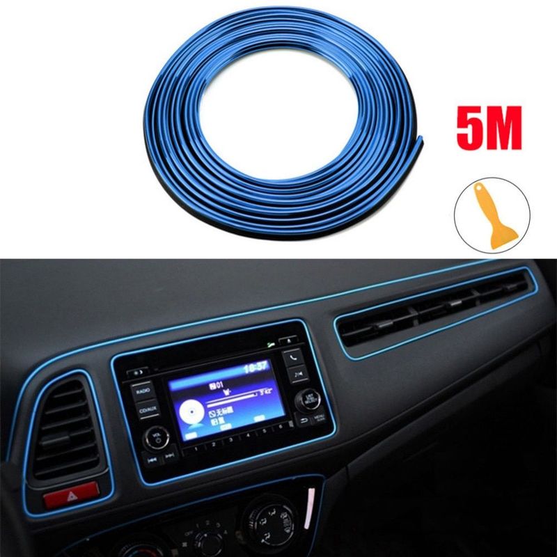 foto del prodotto striscia per decorazione mondatura bordatura interno auto 5 metri ad incastro colore blu