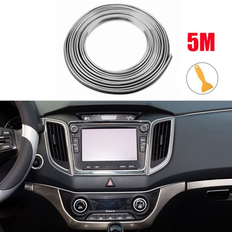 foto del prodotto striscia per decorazione mondatura bordatura interno auto 5 metri ad incastro colore metallico