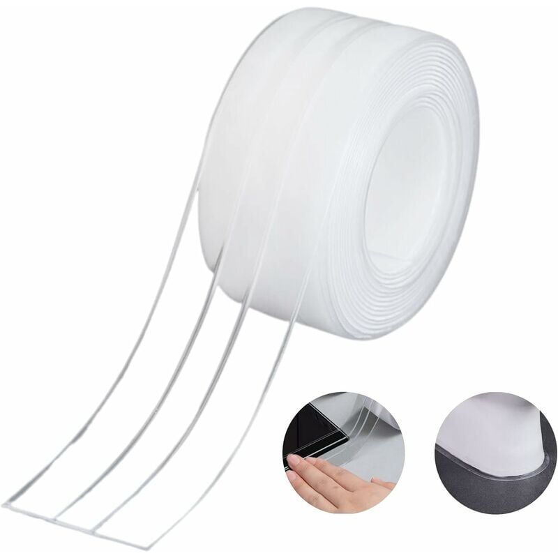 foto del prodotto striscia sigillante, sigillante in silicone a doppia piega per bagno, nastro autoadesivo bianco per vasca da bagno antimuffa impermeabile,